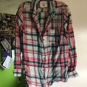 pink and blue flannel top